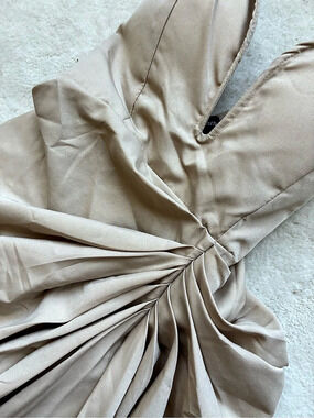 PrettyLittleThing Taupe Double Layer Plunge Ruched Shoulder Drape Waist Maxi